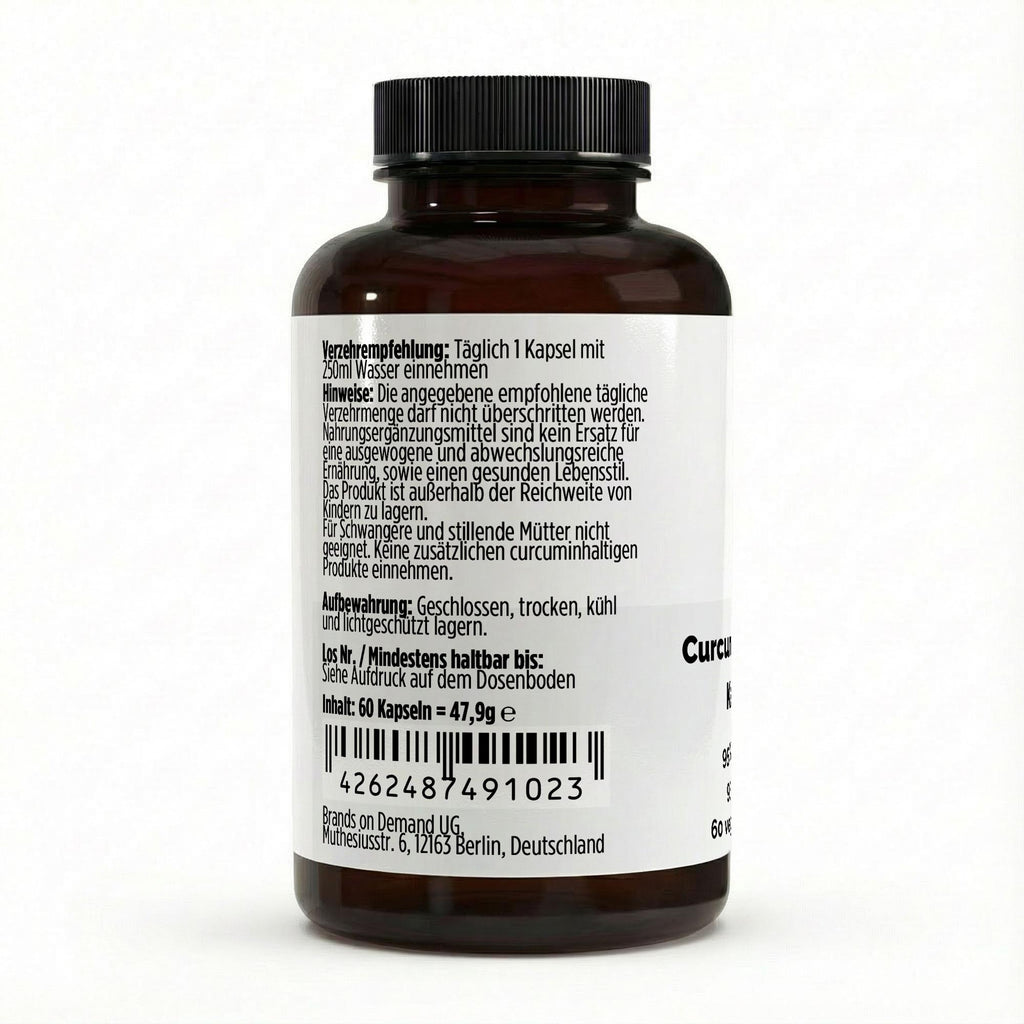 Turmeric (95% Curcumin) + Piperine - 60 vegan capsules